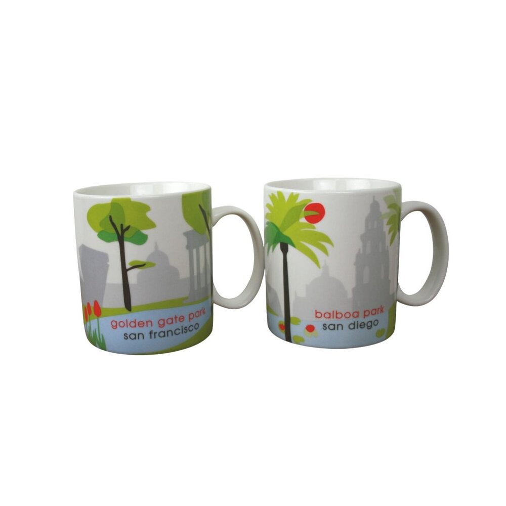 Starbucks San Francisco & San Diego Mug Set Scenic Parks Design Ceramic 18 Oz Se
